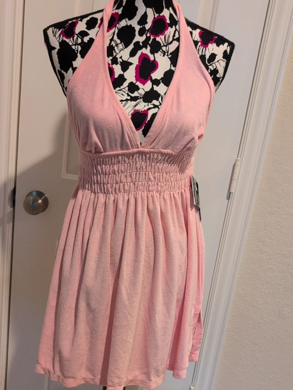 Vintage Y2K Baby Phat Terry Cloth Halter Dress Coverup Pink Size Large